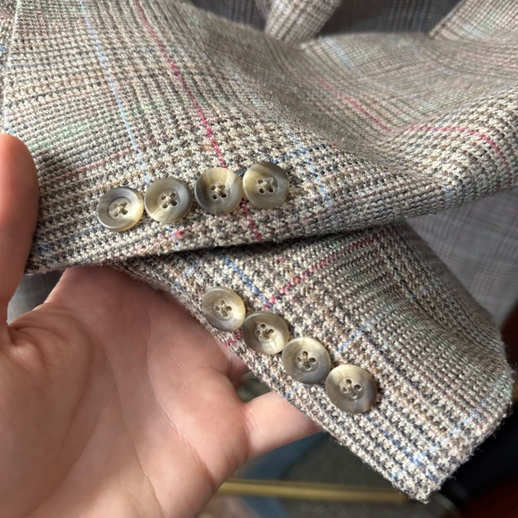 Christian Dior Men's Beige, Blue, & Pink Tweed Plaid Suit Jacket Blazer - Picture 9 of 11